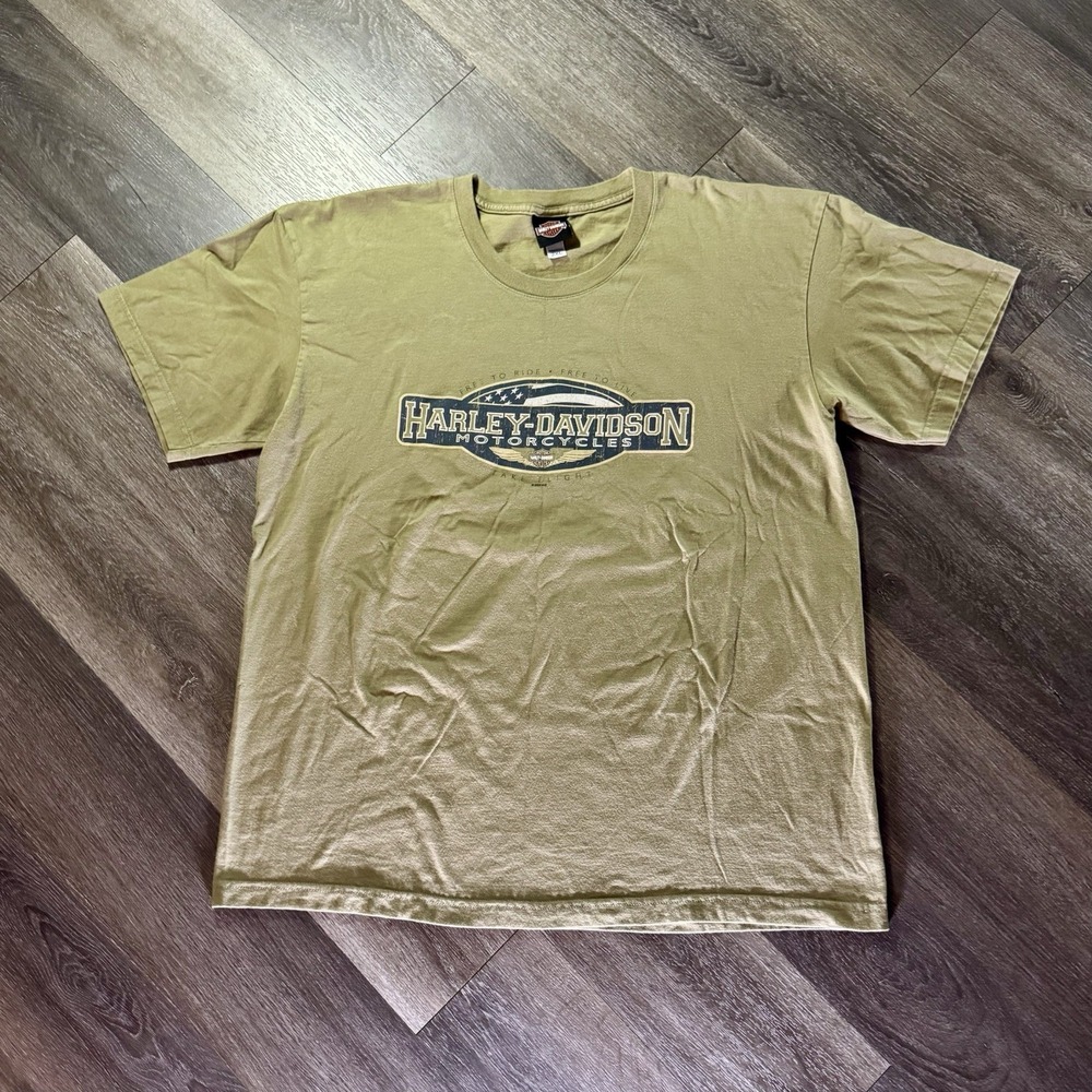 Vintage Harley Davidson Motorcycles T-Shirt Tan Logo TX USA Made Cotton Size 2XL